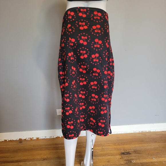 Collectif Cherry Midi Skirt with Notched Waist, VGUC, Size 12 - Picture 3 of 8